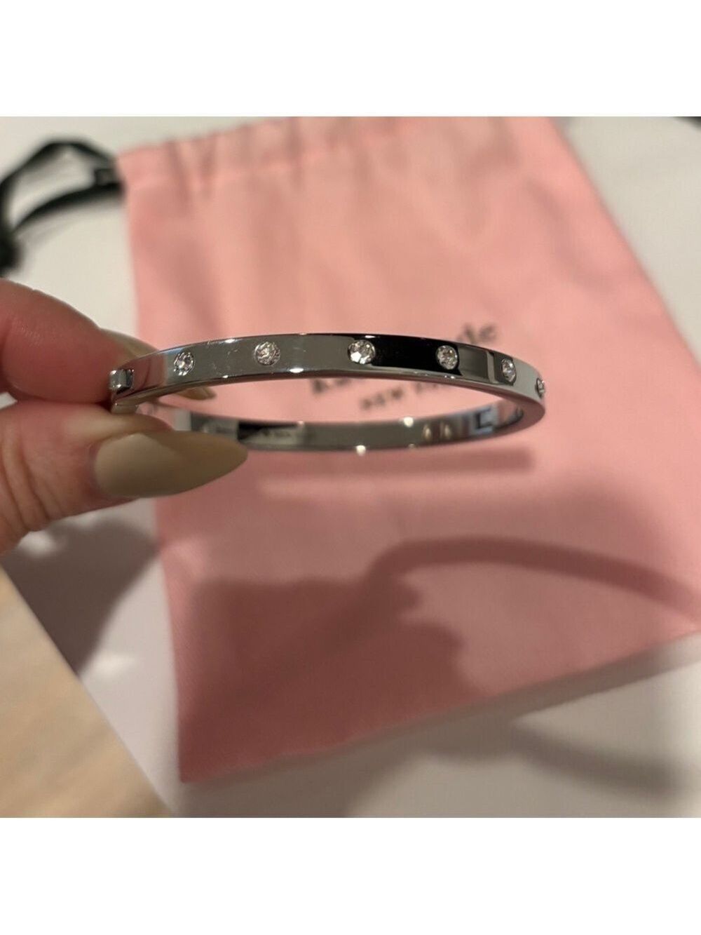 Kate Spade Set in Stone Hinged Silver Bangle - Picture 5 of 8